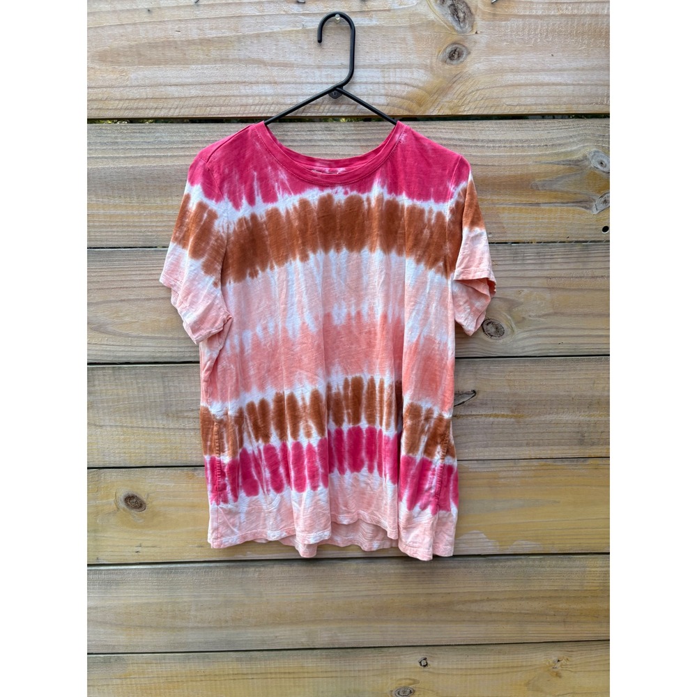 LOGO Life Lori Goldstein Pink Orange Tie Dye Short Sleeve Pocket Top 1X